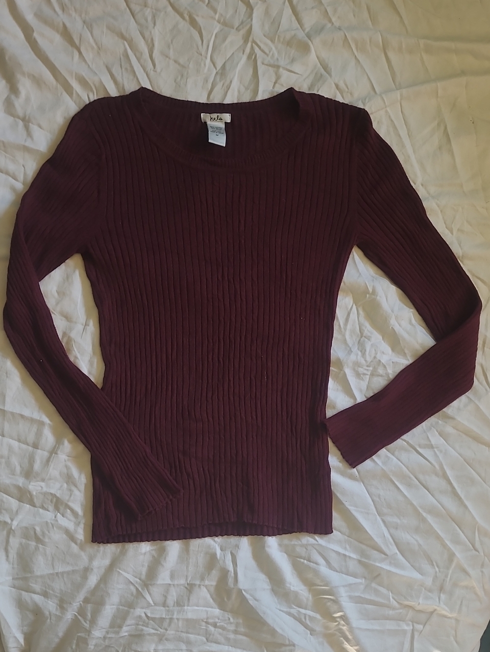 Ribbed Long-Sleeve Top - Burgundy